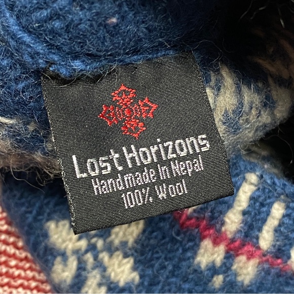 Vintage Lost Horizons Wool Floral Embroidered Fisherman Fair Isle Zip Sweater XL - Picture 13 of 14